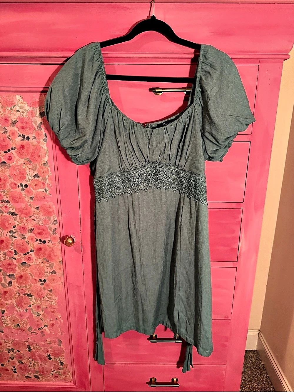 Green Gathered Mini Dress Like New